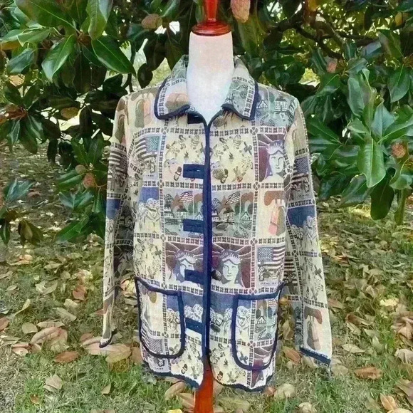 Vintage tapestry jacket with American pattern by Blair - Picture 1 of 7